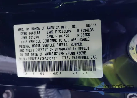 2015 Acura Tlx Tech from USA, damaged, VIN 19UUB1F52FA002437